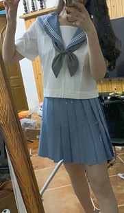 Sailor suit short-sleeved JK uniform water Blue three JK suit basic Japanese college style clothes women's skirt