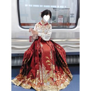Новая китайская юбка с конским лицом большого размера Hanfu Guофэн маленькая вышивка летняя женщина тонкий рукав самолета красный костюм