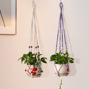 Customized Cross-Border Hanging Flower Pots, Hanging Baskets, Balcony Decorative Flower Pots, Hanging Ropes, Cotton Ropes, Hand-Woven Gardening Flower Pots, Mesh Bags