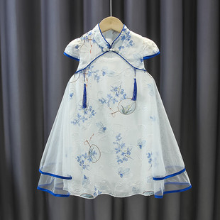 2024 New Summer Children's Cheongsam Stylish Printed Princess Dress Chinese Style Ethnic Girl's dress