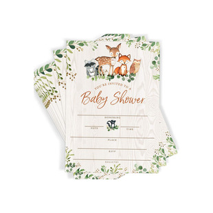 Forest Animal Party children's birthday rainbow invitation and envelope