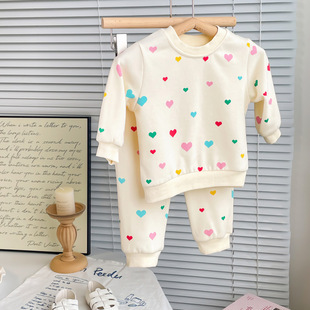 2024 Baby's Spring and Autumn Ins Colorful Love Western Style Boy's and Boy's Sweat Baby's Comfortable Two-Piece Suit