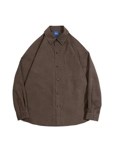 New vintage solid color stitching pocket neutral shirt spring and autumn new texture long sleeve shirt coat top