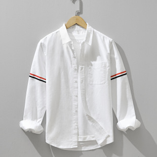 Foreign trade wholesale long sleeve shirt men's spring and autumn leisure youth ribbon Joker handsome color matching popular base shirt