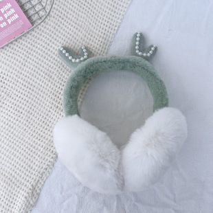 Pearl Antler Girl Earmuffs Winter Plush Thickened Warm Sweet Cold-proof Ear Protection Ear Cover Student Riding Ear Bag