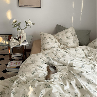 Korean-style retro floral four-piece set pastoral style cotton bed four-piece set cotton bed sheet quilt cover fitted sheet three-piece set