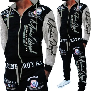Foreign trade cross-border men's fashion two-piece hooded sweatshirt and pants hooded sportswear a large number of in stock