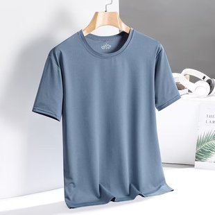 Grade I Ice Silk Men's Summer Thin Quick-drying T-shirt Round Neck Breathable Casual Sports Top Solid Color Short-sleeved T Foreign Trade