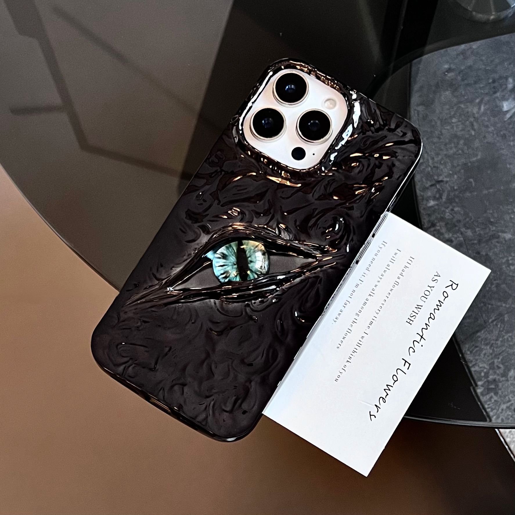 Frosted, textured, pleated design suitable for iPhone 17 Pro Max, electroplated evil eye design, Apple 16 protective case