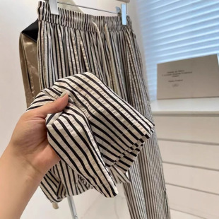 original high fixed CHAO class recommend! Korean Style Laid-back Texture Pleated Vertical Striped Wide-leg Casual Trousers for Women