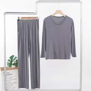Modal Men's Long-Sleeved Pants Summer Thin Air-Conditioning Suit Plus Fat Large Size Bottoming Shirt T-Shirt Home Wear Pajamas