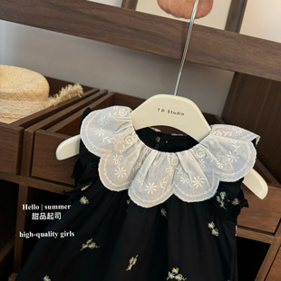 [Dessert cheese] French retro! Baby Girl Black Floret Exquisite Embroidered Doll Collar A Version Princess