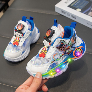 Children's sneaker 2025 Summer New Light Shoes Boys Rotating Button Casual Shoes Boys Mesh Running Shoes Trendy