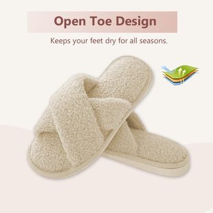 Women's Open Toe Slippers Plush Comfortable Warm Slip-on Plantar Support Fluffy Indoor Crossover Shoes
