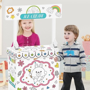 Play Home DIY Cardboard Box Graffiti Toy Commissary Ice Cream Sell Desk Children's Early Education Educational Assembling Toys