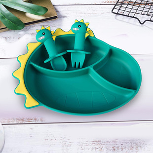 Silicone Dinosaur Sucker Plate Split-compartment Household Cartoon Supplementary Food Set Baby Tableware