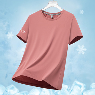 Summer New Round Neck Men's Ice Silk Quick-drying Sports Short-sleeved Breathable Elastic Thin Printed Short-sleeved Top for Women