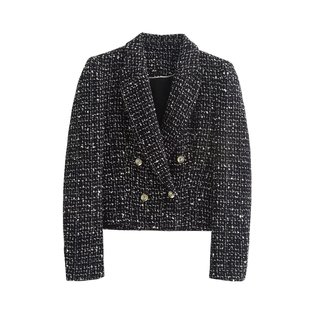 2024 Autum Ins Women's Textured Double-Breasted Blazer Suit