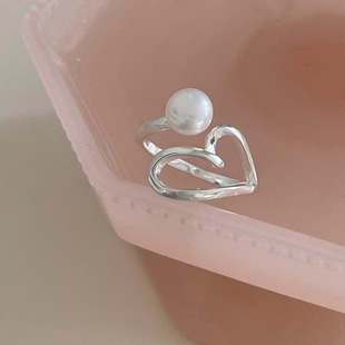 925 Sterling Silver Pearl Ring Women's Niche Light Luxury High-end Sense Ring Instagram Adjustable Index Finger Can't Quit Colored Tail Ring