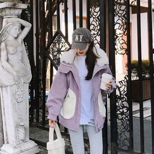 Purple Parker Clothing Women's Short 2024 Winter New fleece-lined Thickened Design Sense Work Clothes Cotton-padded jacket