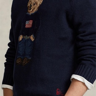 Pony ~ autumn and winter New Classic embroidered flag bear round neck casual commuter style all-match sweater