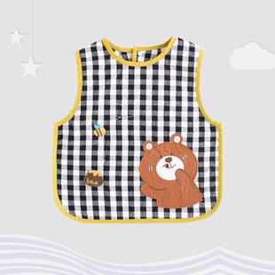 Axi Heyue cartoon plaid sleeveless waterproof eating coverall infant baby eating protective clothing bib dirty bib