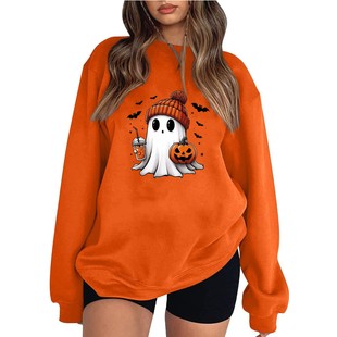 Women Hoodies Cute Boo Pumpkin Sweatshirts Spooky Halloween