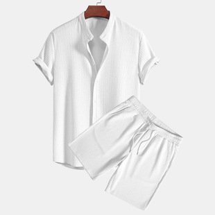 European and American AliExpress Foreign Trade Independent Station Men's Casual Loose Multicolor Beach Wear Pit Short-sleeved suit Two-piece Set