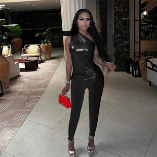 Oblique Shoulder Sleeveless Waist up Jumpsuit Waist and Hip Lifting Jumpsuit