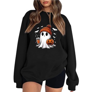 2024 Explosions European Size Women's Shoulder Sleeve Threaded Halloween Sweatshirt