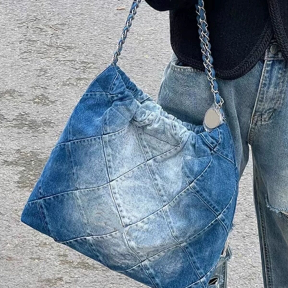 2023 New Quilted Chain Miniature Tank Bag/Shoulder Bag/Retro Denim Bag/Large Capacity Underarm Tote Bag