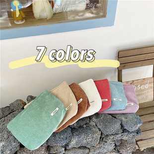 13161 Corduroy Cosmetic Bag Women's Large Capacity Lipstick Makeup Change Mobile Phone Hand Bag Solid Color Storage