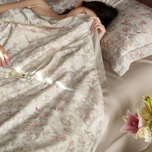 Light Luxury Printed 60 Double-sided Tencel Summer Quilt Four-piece Soybean Fiber Quilt Core Advanced Air-conditioning Quilt Summer Cool Quilt