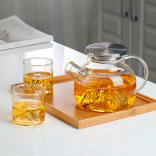 Japanese Style Mountain View Glass Cold Kettle Household Explosion-proof High Temperature Resistant Large Capacity Flower Tea Kettle Boiling Teapot Boiling Kettle Set