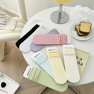 White Socks Women's Mid-length Socks Spring and Summer Thin ins Trendy Japanese Macaron Color Ice Socks Summer Piled Socks