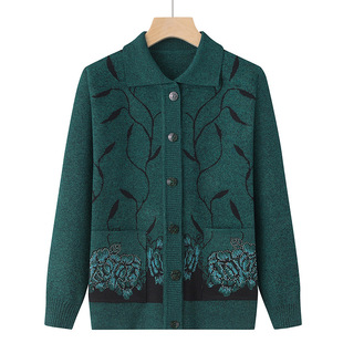 Middle-aged and elderly sweater woman's grandmother's spring coat mother's spring and autumn old man's lapel thin old lady's clothes loose