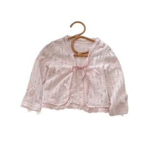 [Xian Ning Qi] Korean Girls' 2025 Spring and Autumn Soft Waxy Bow Sunscreen Clothing Knitted Sling Pink Cardigan Trendy