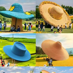 Outdoor Large Trendy Straw Hat Creative Rattan Giant Hat Scenic Spot Landscape Sunshade Photo Prop