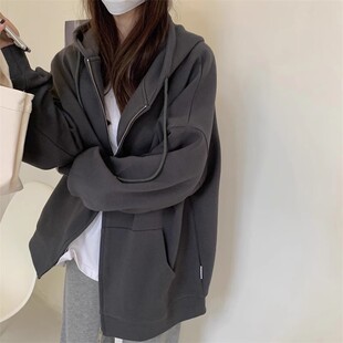 Milk green sweater coat for women Spring and Autumn fleece-lined small 2024 New hooded Korean style lazy style wear cardigan