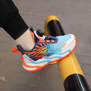 2024 new autumn mesh breathable children's shoes boys sneaker non-slip middle and big children rotating buckle student running shoes