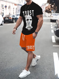 Men's Shorts Men's Clothing European and American Export Amazon Street Short-Sleeved Casual New 3D Suit T-Shirt Cross-Border Round Neck