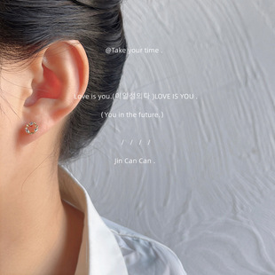 The real thing is very small ~ micro-inlaid zircon 925 silver needle plating 14k mini wreath earrings simple earrings factory jewelry