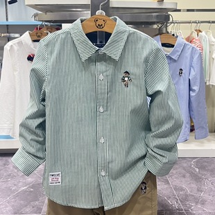 Bear children's clothing in stock spring and autumn boys green striped shirt shirt long sleeve support a generation of hair