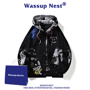 WASSUP NEST искусственная куртка из двух частей для мальчиков весна и осень Модный брендовый пуловер с капюшоном в гонконгском стиле