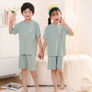2024 children's short sleeve suit summer new medium and large children's short sleeve home wear boys and girls T-shirt two-piece set Wholesale