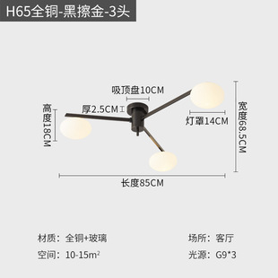 意式极简客厅吸顶灯全铜简约现代主卧室房间奶油风北欧魔豆玻璃灯
