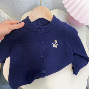 Children's Sweater Cardigan 2024 Autumn Boys and Girls Solid Color Embroidered Knitwear Autumn and Winter Coat Baby Sweater