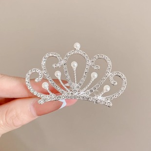 Children's High-end Crown Headwear Princess Rhinestone Crown Comb Little Girl Performance Hair Comb Korean High-end Sense Hair Card