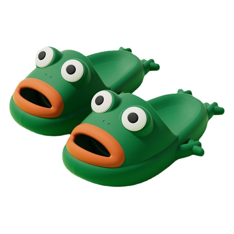 Women's frog slippers, cute cartoon style, fun, suitable for indoor, home, bathroom, and outdoor use. Feels like stepping on poop!