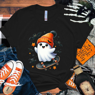 Cute Petal Women Fashion Short Sleeve T-Shirt Halloween Boo Bat Printed T-Shirt Casual Loose Summer Cool T